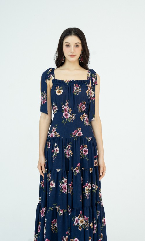 Sixdo G-Navy Floral Maxi Woven Dress